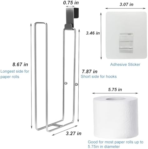 Toilet Paper Holder Wall Mount, Storage Extra 2 Roll Tissue, Over The Tank Toilet Paper Holder, Brushed Nickel and Chrome Tissue Holder for Bathroom Organizer, Adhesive Paper Holder, 1Pcs - Image 2