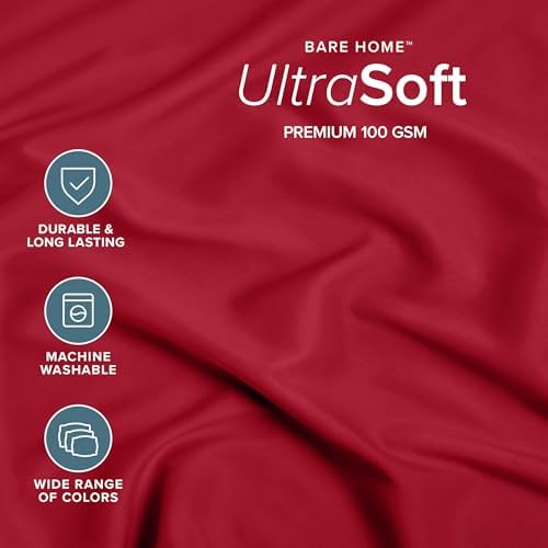 Bare Home Full Fitted Sheet - 1800 Ultra-Soft (Full, Red) - Image 2