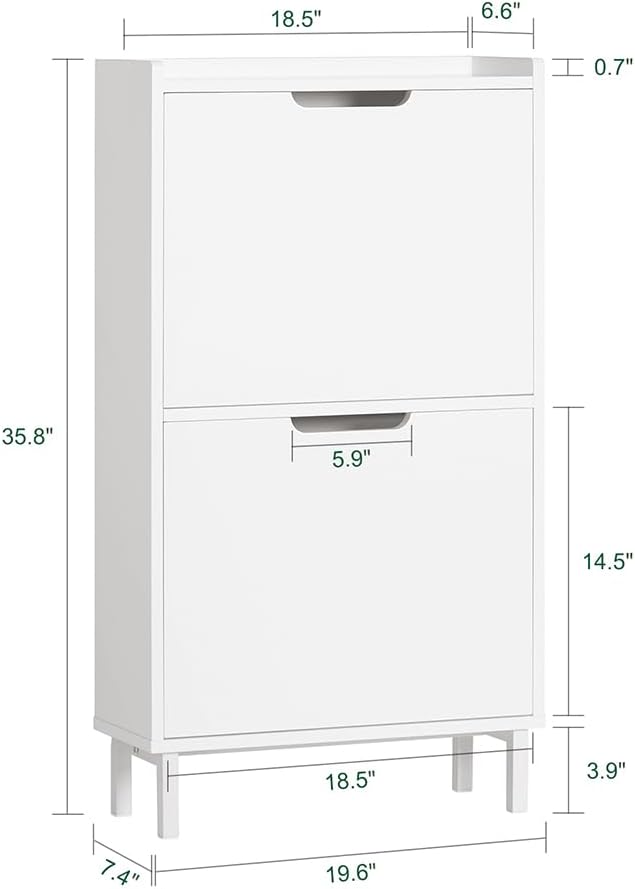 Haotian Slim Shoe Cabinet Entryway, Hidden Shoe Storage with Two Flip Drawers to Save Space, Freestanding Shoe Rack for Front Door, Entryway, Hallway (White)