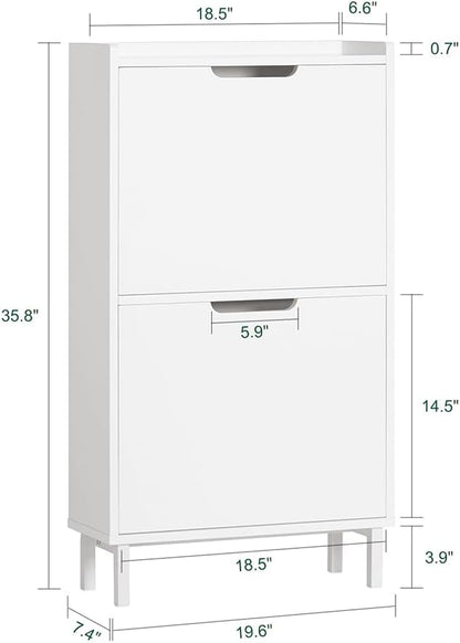 Haotian Slim Shoe Cabinet Entryway, Hidden Shoe Storage with Two Flip Drawers to Save Space, Freestanding Shoe Rack for Front Door, Entryway, Hallway (White)