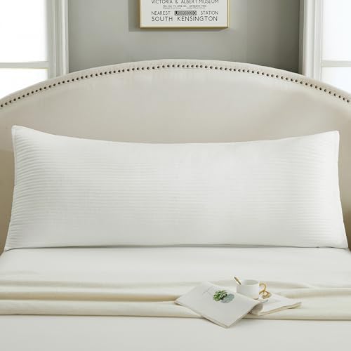 Quilted Body Pillow Cover, Striped Long Size 21"x54" Body Pillowcase 1PC Soft Breathable Long Pillow Cover for Pregnant Women Side Sleeper, Envelope Closure, Beige - Image 2