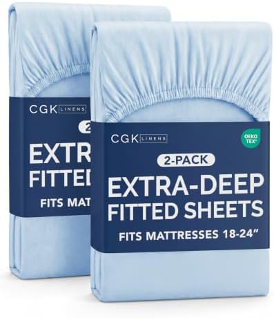 CGK Linens 2 Pack Extra Deep King Fitted Sheets - Light Blue by CGKUnlimited
