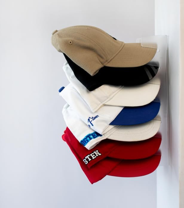 Acrylic Cap Organizer for Baseball Caps – Wall Mounted Hat Rack Holder for 7 Hats, Hat Stand Display, Closet & Wall Storage with Screws or Adhesive – Clear