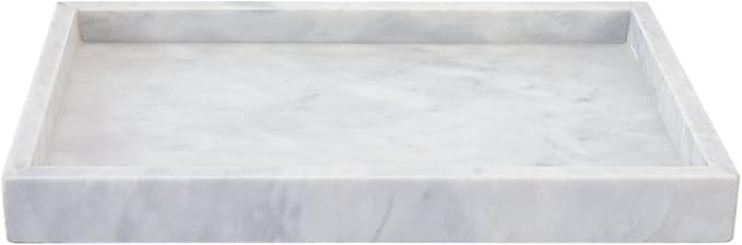 12 x 8 inch Real Natural Marble Vanity Tray, Genuine Marble Storage Tray for Cosmetics/Jewelry, Non-Resin/Non-Ceramic, Dresser Organizer Tray, Bathroom Tray, Home Decor, Kitchen, Coffee Table