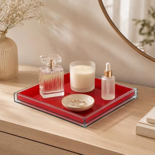 Red Acrylic Tray 12", Square Decorative Serving Tray for Coffee Table Decor - Image 6