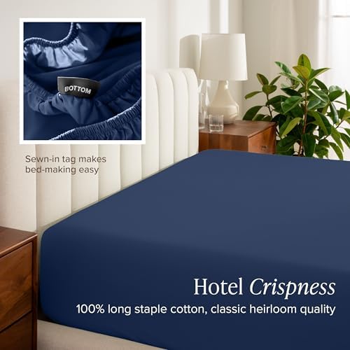 Bare Home 100% Organic Cotton Percale Fitted Sheet (Twin XL, Dark Blue) - Image 6