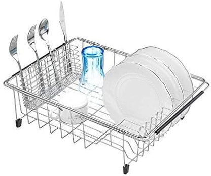 Slideep Cutlery Utensil Silverware Drying Rack, Flatware Storage Solution Basket with Hooks for Kitchen Dish Drainer Dish Drying Rack, RustProof 304 Stainless Steel