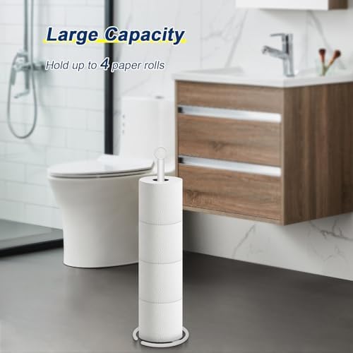 NearMoon Bath Toilet Paper Holder Stand, Freestanding Tissue Paper Storage with Reserve, Space Toilet 4 Rolls Holder for Bathroom/Kitchen Countertop-All Metal (2 Pack, White) - Image 6