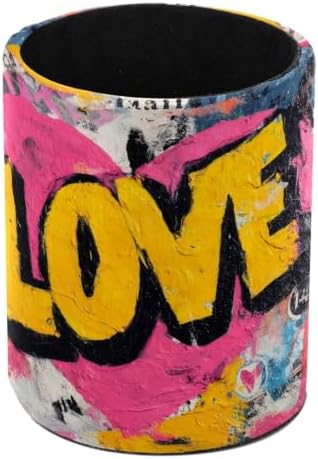Leather Pen Holder for Desk, Graffiti Love Pencil Cup Pen Organizer Makeup Brush Holder for Office Home Kids Countertop Desk Accessory Storage by Unknown