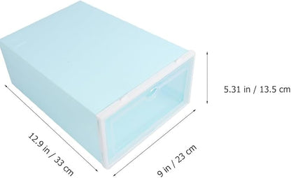 Stackable Shoe Storage Boxes Set of 6, Thick Plastic Shoe Containers with Blue and White Frames for Men’s Closet Organization