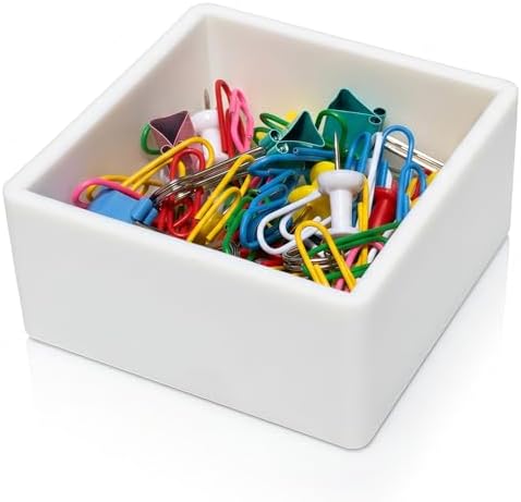 Silicone Paper Clip Holder for Desk - Small Square Office Supplies Desk Organizer & Storage Tray for Paperclips, Binder Clips, Push Pins, Thumbtacks, White by MXOAZNE
