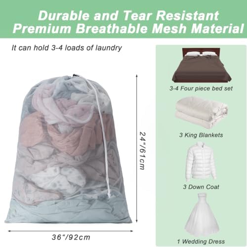 1 Pack Mesh Travel Laundry Bag 24" x 36"Extra Large Dirty Clothes Organizer - Image 2