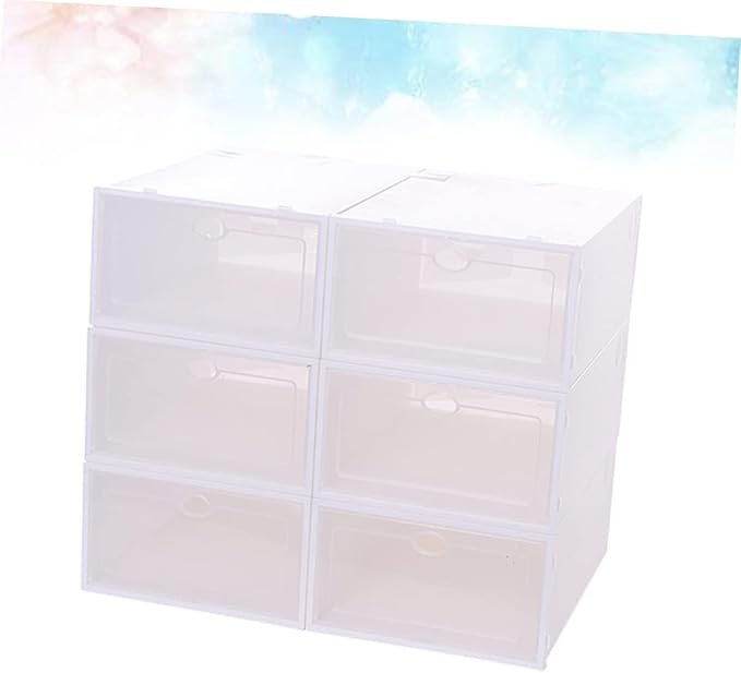 6pcs Stackable Shoes Storage Box Thickened Transparent Plastic Shoe Organizer for Men Space-saving Design for Closets and Dorm Rooms White