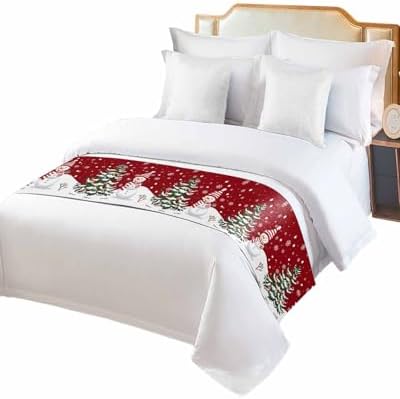 Christmas Tree Snowman Snowflakes Bed Runners for Bedroom Hotel,Decorative Bedding Scarf Red White Bed End Blanket Bedding Runner Scarves for Twin Size Bed,71x20in - Image 2