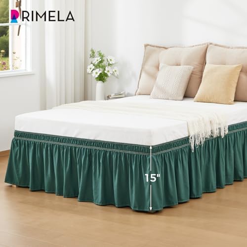Emerald Green Bed Skirt Queen Size 15" Drop, Elastic Wrap Around Bedskirt - Image 3