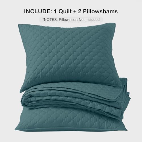 HORIMOTE HOME Quilt Queen Size Teal Blue, Lightweight Quilts for Summer Ultra-Soft Microfiber Modern Style Quilted Clouds Pattern Bedspread Quit Set 3 Pieces(1 Quilt and 2 Pillow Shams) - Image 7