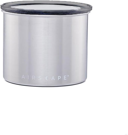 AirScape Planetary Design Stainless Steel Coffee Canister | Food Storage Container | US Patented Airtight Lid | Push Out Excess Air Preserve Food Freshness (Small, Brushed Steel)