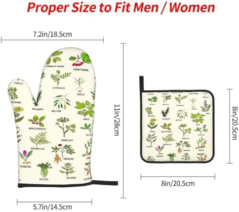 Cute Herbs Botanic Garden Plants Oven Mitts and Pot Holders Sets Heat Resistant for Kitchen BBQ Microwave Baking Grilling Cooks Set of 3 Kitchen Oven Glove - Image 4