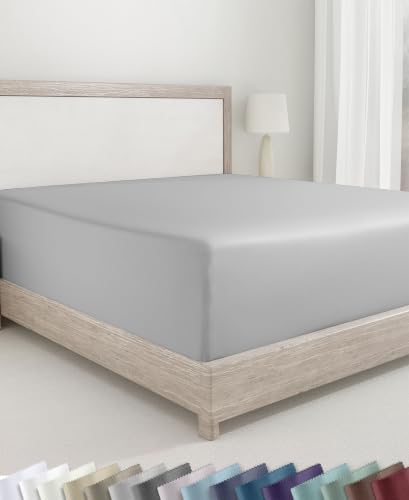 California Design Den 100% Cotton Sateen Queen Fitted Sheets, Grey Light by CaliforniaDesignDen
