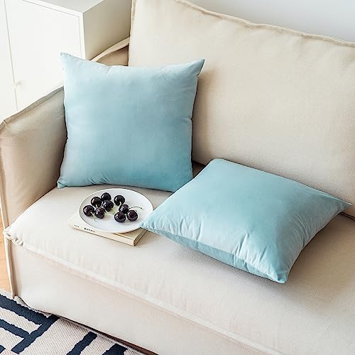 NiNi ALL Babyblue Velvet Throw Pillow Covers 24x24 Pack of 2 Decorative - Image 2