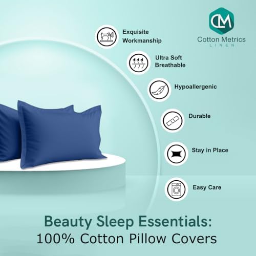 2 Pack Pillow Shams Queen Size 20x30 – 600 Thread Count 100% Organic Cotton Medium Blue Pillow Covers with 2 Inch Flange, Soft & Smooth Premium Hotel-Quality Pillowcases Set of 2 - Image 2
