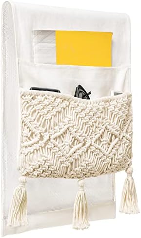 Mkono Macrame Armchair Caddy, Boho Couch Armrest Organizer, 4 Pockets Beige - Image 5