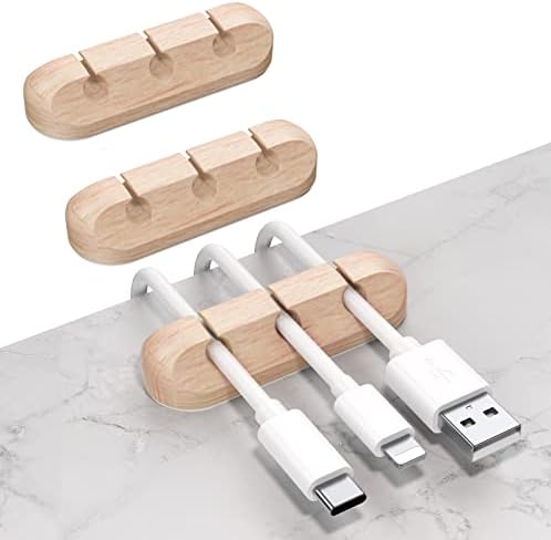 SOULWIT Cable Holder Clips, 3-Pack Cable Management Cord Organizer Clips Silicone Self Adhesive for Desktop USB Charging Cable Nightstand Power Cord Mouse Cable Wire PC Office Home - Wood Grain by SOULWIT