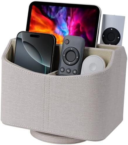 Remote Control Holder, Spinning Desk Organizer with 5 Compartments by Lorteme