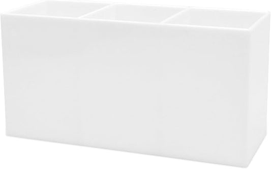 Cerpourt White Makeup Brush Organizer,Acrylic Cosmetic Brushes Storage Holder with 3 Slots,Pencil Pen Holder for Desk,Desk Organizer and Accessories for Vanity