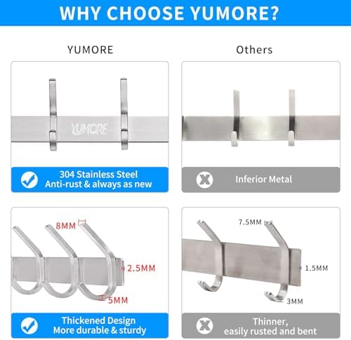 YUMORE Over The Door Hooks, Heavy Duty Door Hanger, Brushed Finish - Image 4