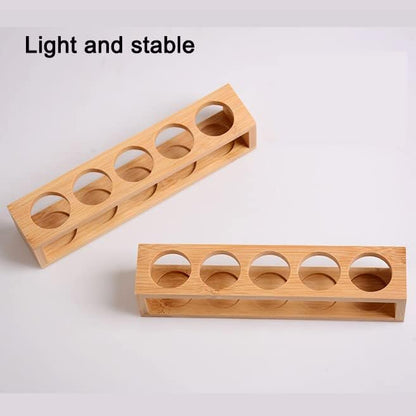 Sohynca Natural Bamboo Essential Oils Storage Rack fits 15ml bottles 1 Tier Tabletop Display Stand for Aromatherapy Bottles Storage Shelf fits 15ml 10ml 5ml bottles (5 Slots * 2pcs)