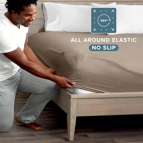Bare Home Full Fitted Sheet - 1800 Ultra-Soft (Full, Taupe) - Image 3