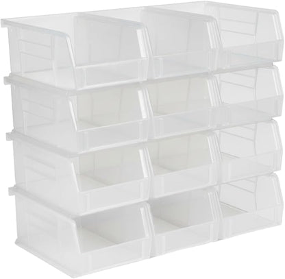 Hudson Exchange 7-1/2" x 4" x 3" (12 Pack) Plastic Stackable Storage Bin and Hanging Container, Clear