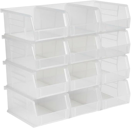 Hudson Exchange 7-1/2" x 4" x 3" (12 Pack) Plastic Stackable Storage Bin and Hanging Container, Clear