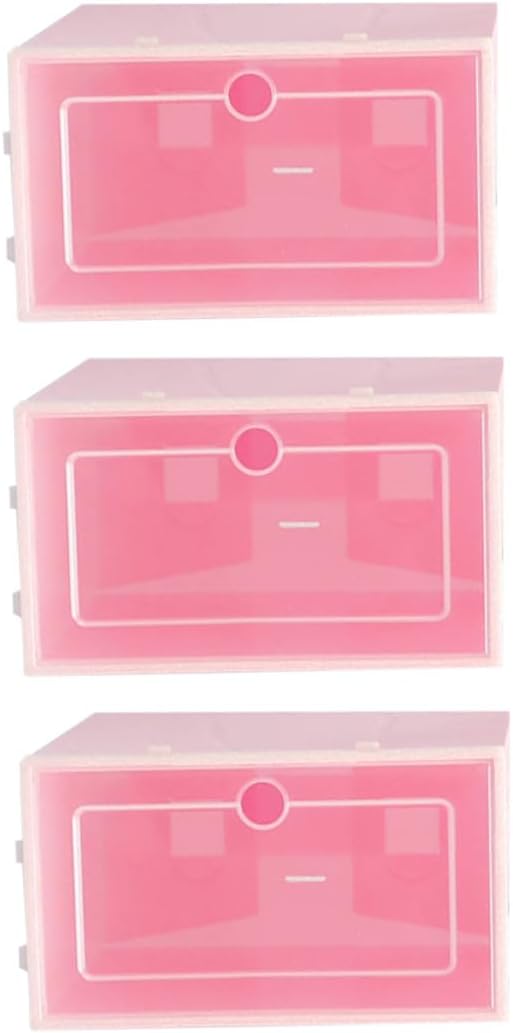 Cabilock 6PCS Pink Transparent Stackable Shoe Storage Boxes Large Thickened Plastic Containers for Closet Entryway Organizer with Door for Easy Shoe Visibility
