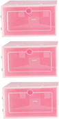 Cabilock 6PCS Pink Transparent Stackable Shoe Storage Boxes Large Thickened Plastic Containers for Closet Entryway Organizer with Door for Easy Shoe Visibility