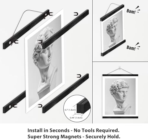 Magnetic Poster Hanger Frame for 19x27 19x25 19x13 Movie Music Posters Wall Art,Black Wood Picture Frames for Canvas Diamond Map Decor, Living Room Calendar Banner Tapestry Photo Hanging Stand - Image 2