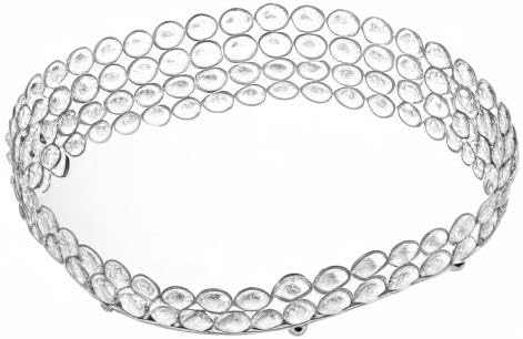 Hipiwe Crystal Vanity Tray Mirrored Dresser Perfume Trays for Makeup Tray Cosmetic Skin Care Storage, Jewelry Trinket Organizer Tray for Bathroom Countertop Home Decor (Medium, Silver)
