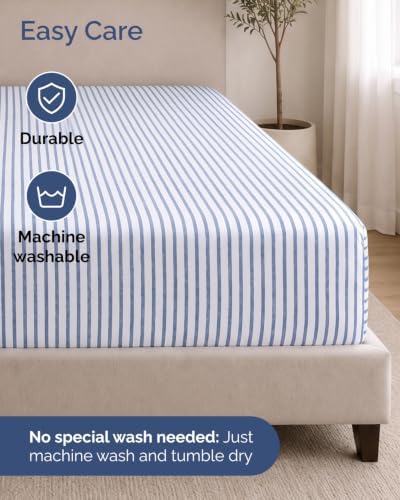 CGK Linens 2 Pack Extra Deep Twin Fitted Sheets - Blue Stripes - Image 6