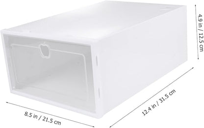 6pcs Stackable Transparent Shoe Storage Boxes with Drawer Design Thickened PP Plastic Organizer for Sneakers Heels Boots Protective Versatile White Frame Containers for Closet and
