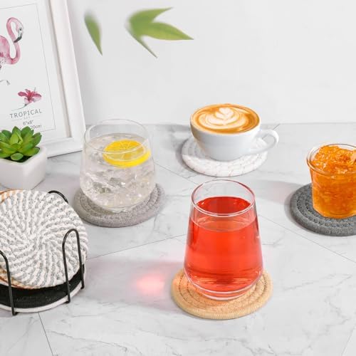 Billbotk 10 Pieces Coasters for Drinks, 10 Colors Absorbent Drink Coasters with Holder, Table Coaster Set for Home Decor, Apartment Decor Aesthetic, Living Room Essentials, 4.3 Inches - Image 6