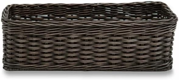 The Basket Lady Narrow Rectangular Wicker Storage Basket, Small, 16 in L x 6 in W x 5 in H, Antique Walnut Brown