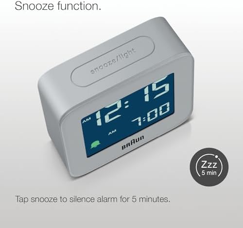 Braun Digital Travel Alarm Clock with Snooze, Compact Size, Negative LCD Display, Quick Set,Crescendo Beep Alarm in Grey, Model BC08G. - Image 4