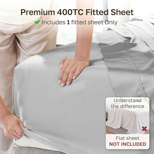 California Design Den 100% Cotton Sateen Queen Fitted Sheets, Grey Light - Image 2