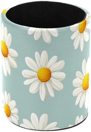 Leather Pen Holder for Desk, Colorful Aesthetic Daisy Pencil Cup Pen Organizer Makeup Brush Holder for Office Home Kids Countertop Desk Accessory Storage by Unknown