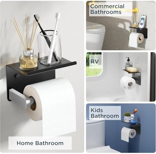 FORIOUS Toilet Paper Holder with Shelf, Adhesive or Screw, Commercial - Image 6