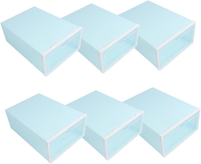 SEWACC Stackable Plastic Shoe Storage Boxes with White Frame, Thickened Sturdy Shoe Containers for Women’s Closet Organization, 6pcs