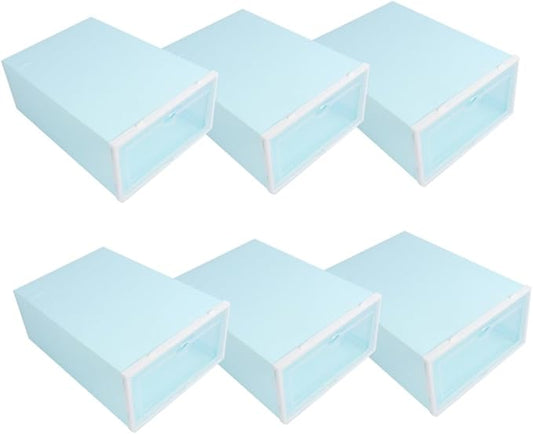 SEWACC Stackable Plastic Shoe Storage Boxes with White Frame, Thickened Sturdy Shoe Containers for Women’s Closet Organization, 6pcs