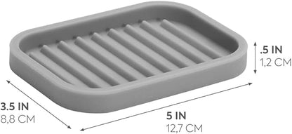 iDesign Silicone Soap Dish, Soap Saver, and Kitchen Sponge Holder, The Lineo Collection – Rectangular, 5" x 3.5" x 5", Gray
