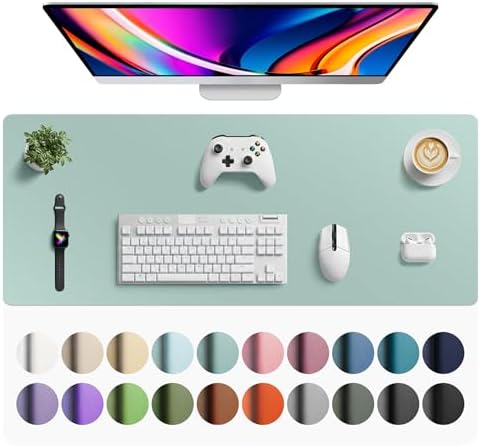 Aothia Faux Leather Desk Mat - Large Mouse Pad, Non-Slip PU Leather Blotter, Waterproof Writing Surface for Office and Home (Light Blue, 42" x 17") by AothiaSimpleNaturalUnique